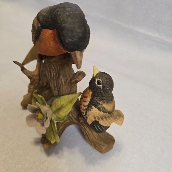 Vintage Robin Bird & Baby On Stump Lefton China Limited Ed. Ceramic Nature Decor - Picture 2 of 8